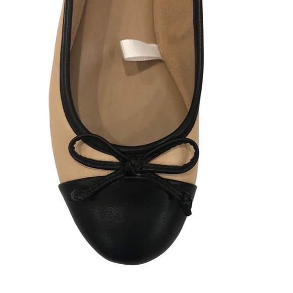 Two Toned Ballet Flats Tan w/ Black Toe and Black Cord Bow size 7 NWOT - Picture 11 of 13